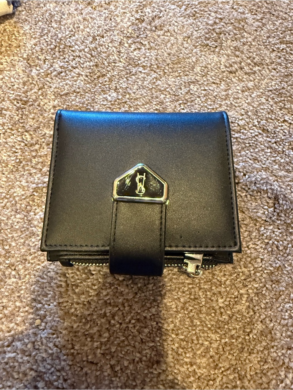 Steve Madden Black Leather Compact Wallet with Gold Hardware
